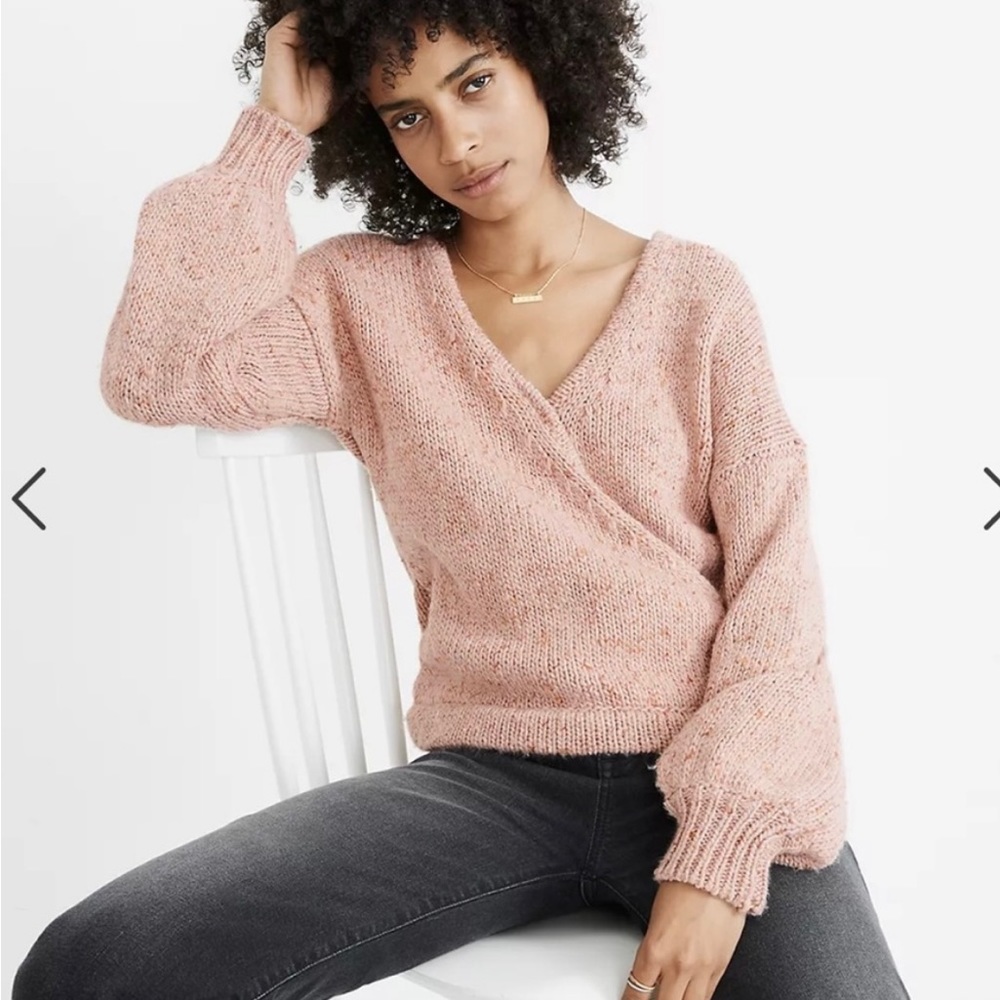 Cross front pull over made well sweater in light pink